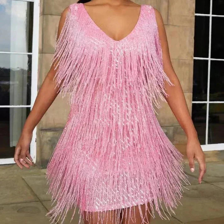 Karla™ | Mini vestido de flecos brillantes