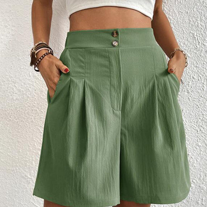 Idun | Pantalones Cortos de Cintura Alta con Pliegues