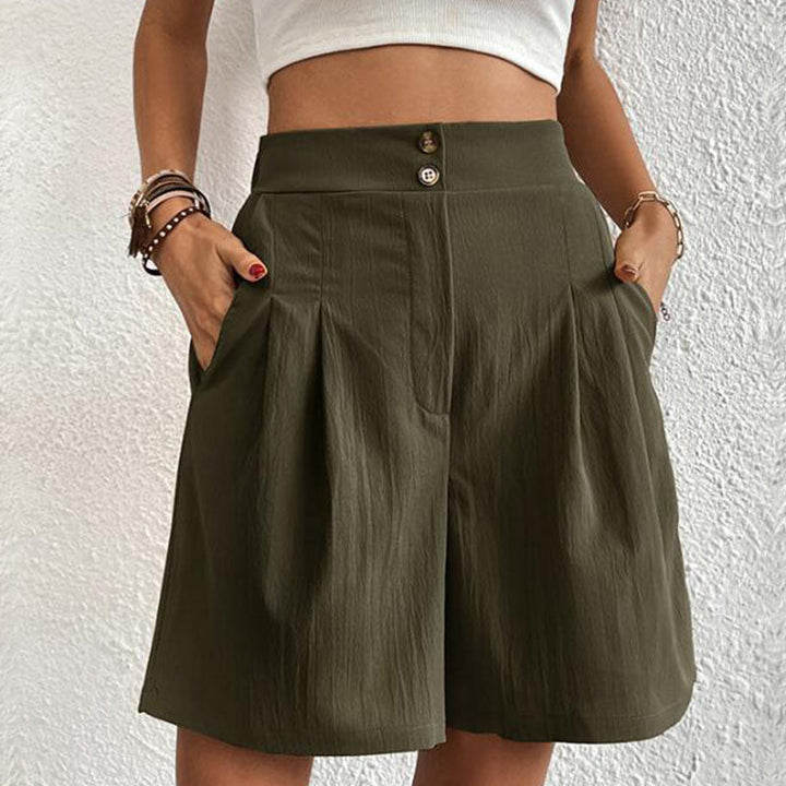 Idun | Pantalones Cortos de Cintura Alta con Pliegues