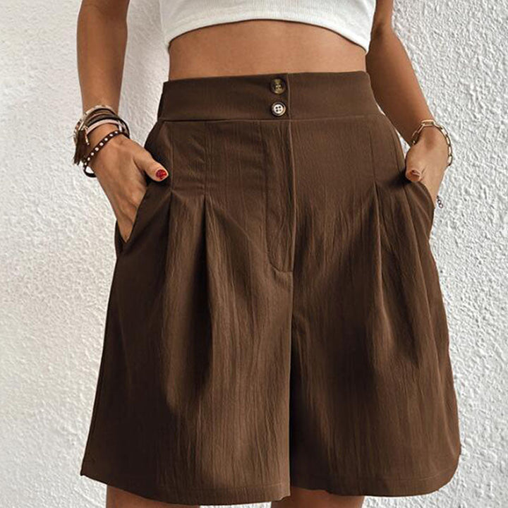 Idun | Pantalones Cortos de Cintura Alta con Pliegues
