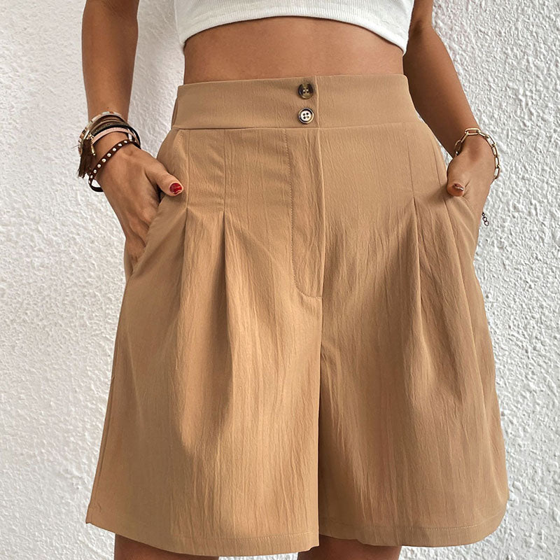Idun | Pantalones Cortos de Cintura Alta con Pliegues