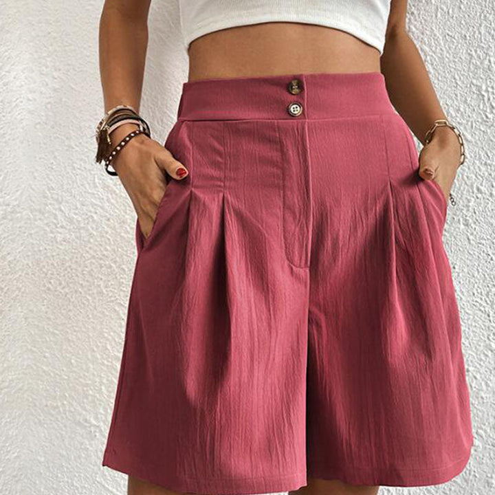 Idun | Pantalones Cortos de Cintura Alta con Pliegues