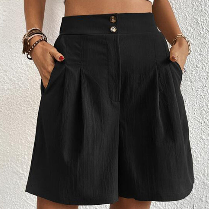 Idun | Pantalones Cortos de Cintura Alta con Pliegues