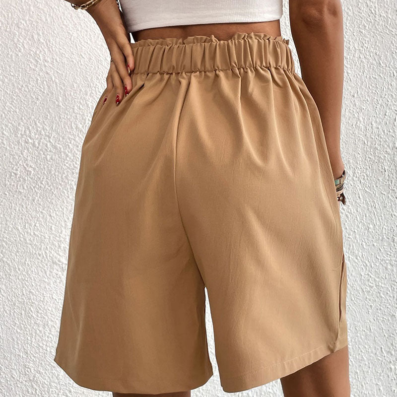 Idun | Pantalones Cortos de Cintura Alta con Pliegues