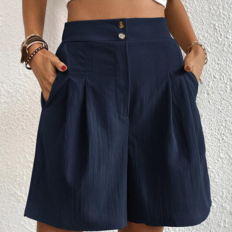 Idun | Pantalones Cortos de Cintura Alta con Pliegues
