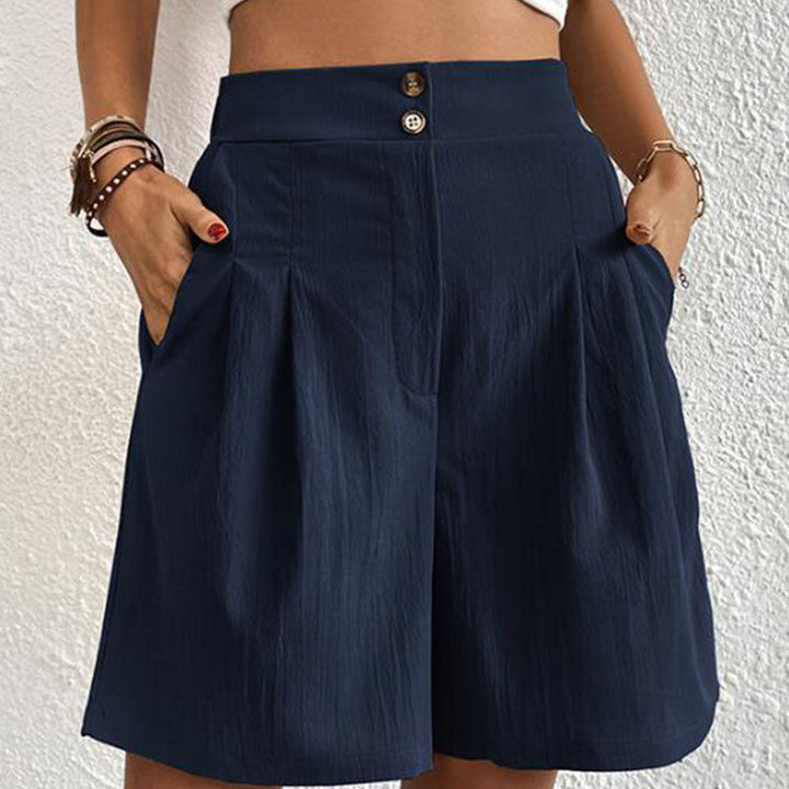 Idun | Pantalones Cortos de Cintura Alta con Pliegues