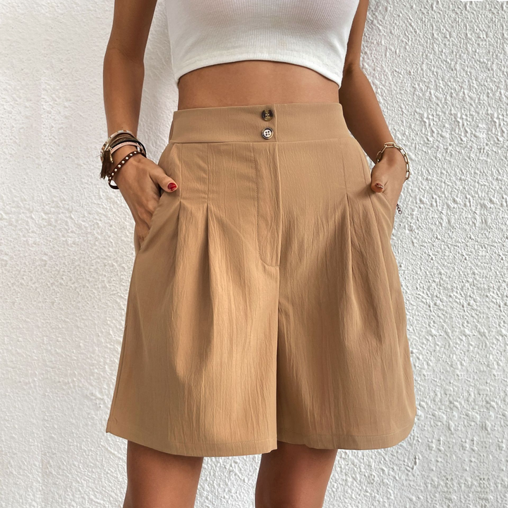 Idun | Pantalones Cortos de Cintura Alta con Pliegues