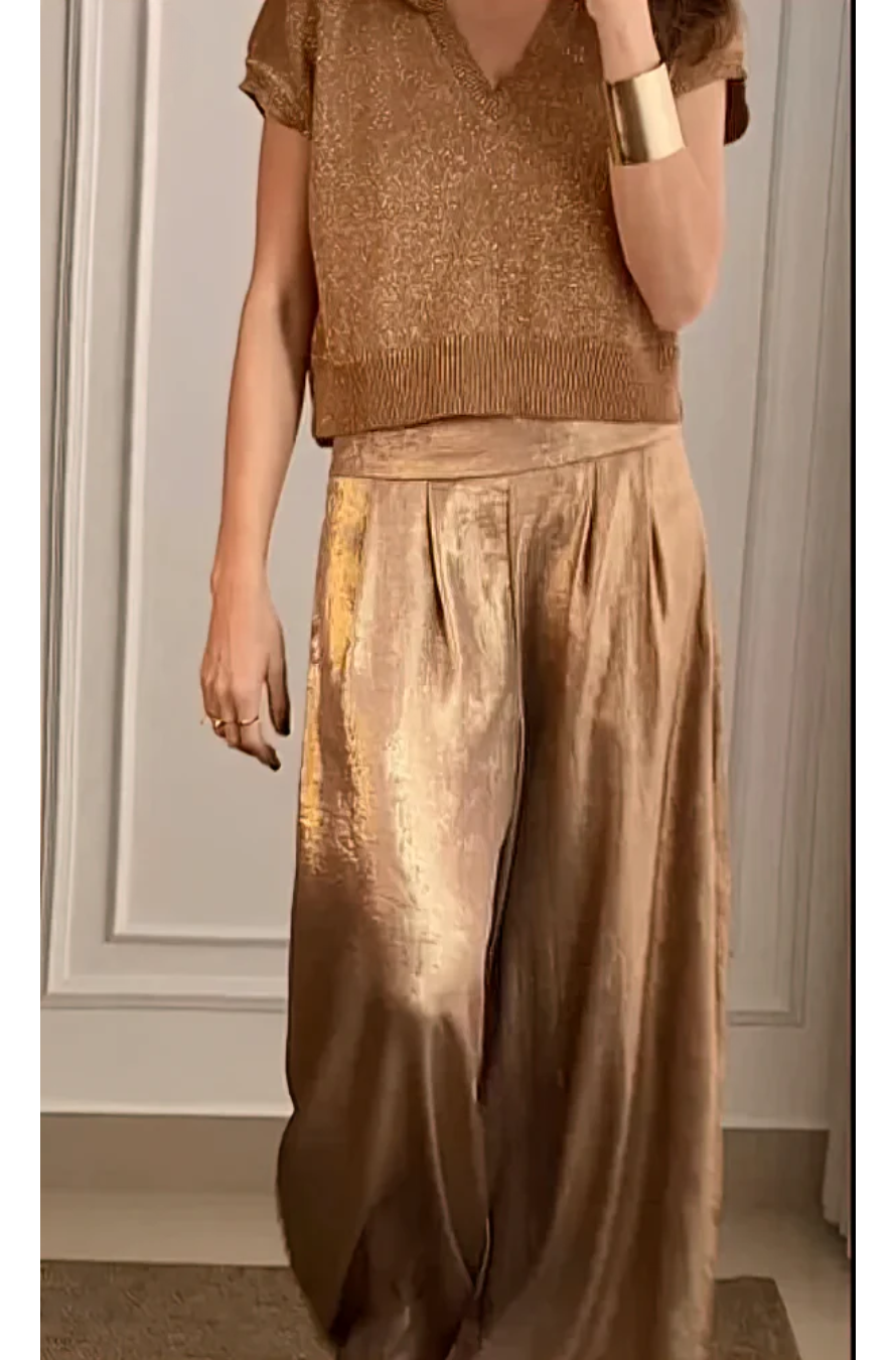 Betina | Elegantes Pantalones Anchos Metálicos