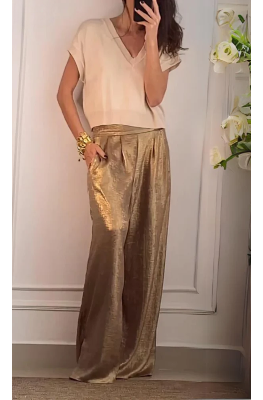 Betina | Elegantes Pantalones Anchos Metálicos