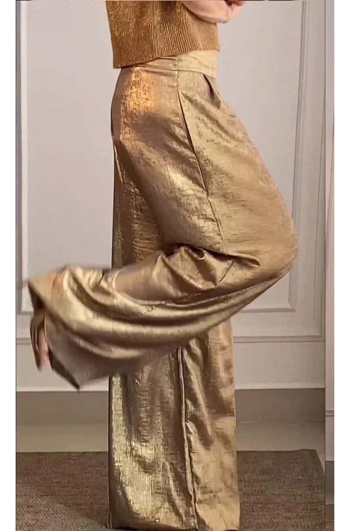 Betina | Elegantes Pantalones Anchos Metálicos
