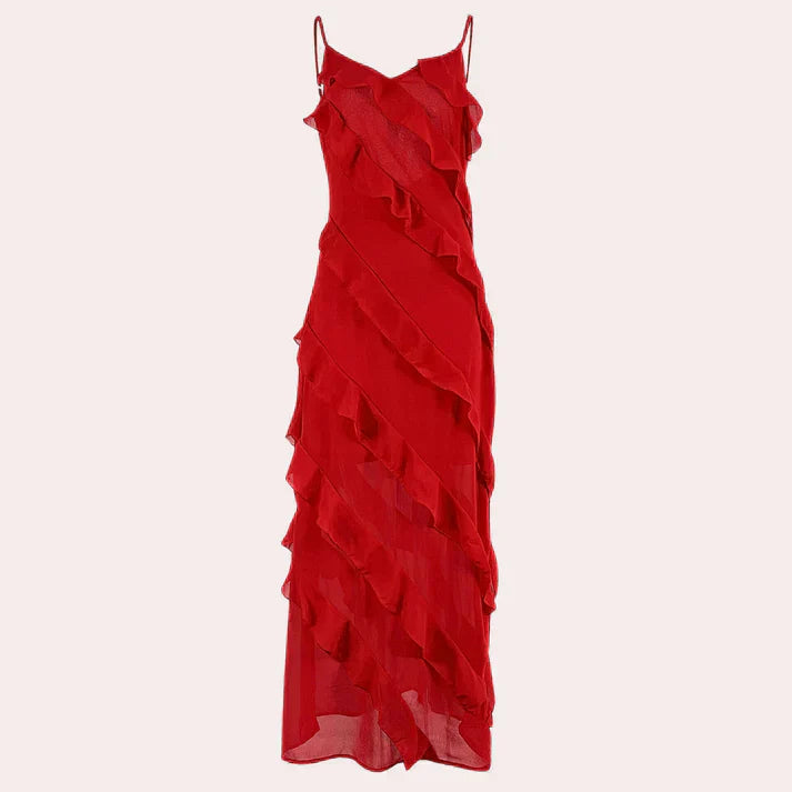Cathrine | Elegante Maxivestido con Detalles de Volantes
