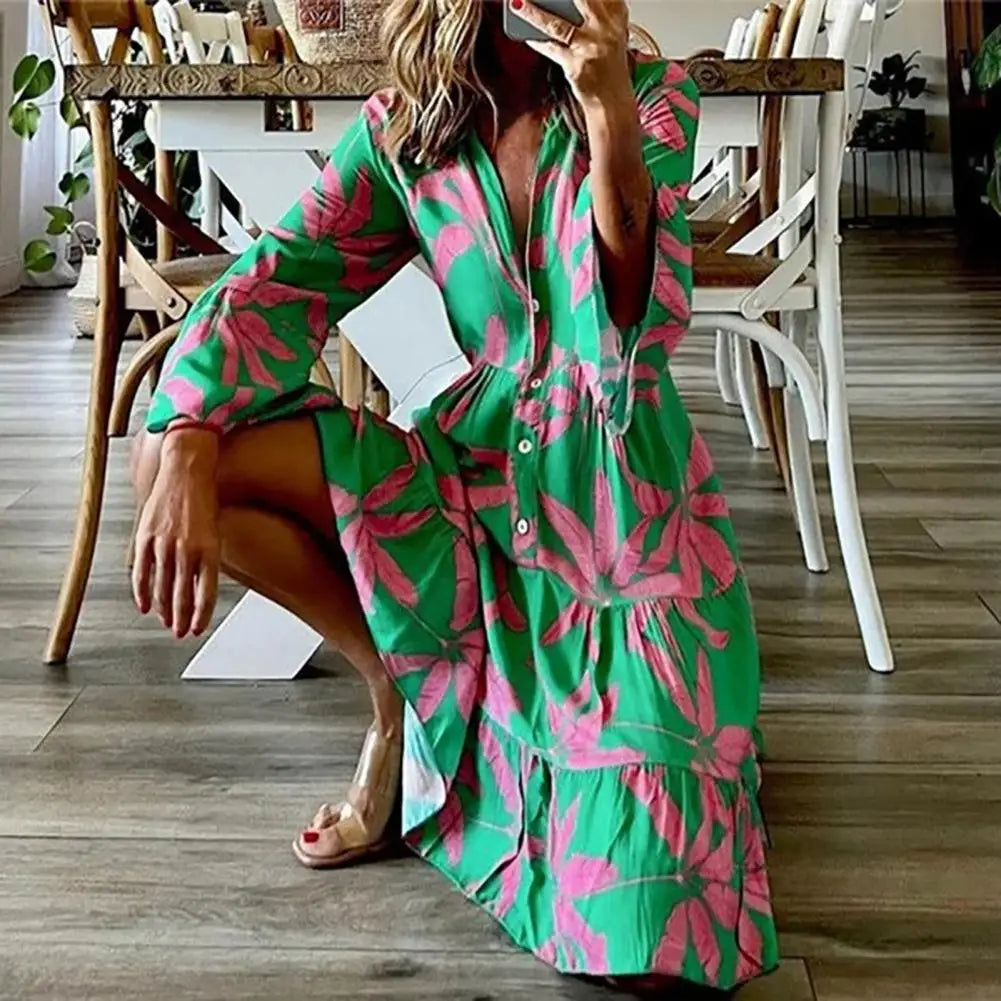 Petra | Vestido Tropical con Estampado y Botones